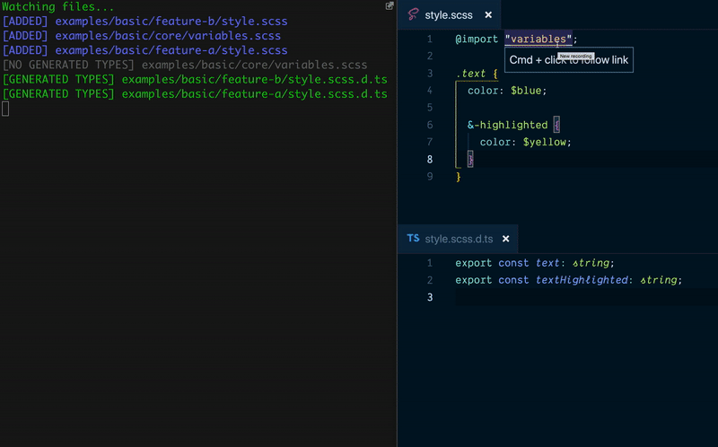 Example output from typed-scss-modules