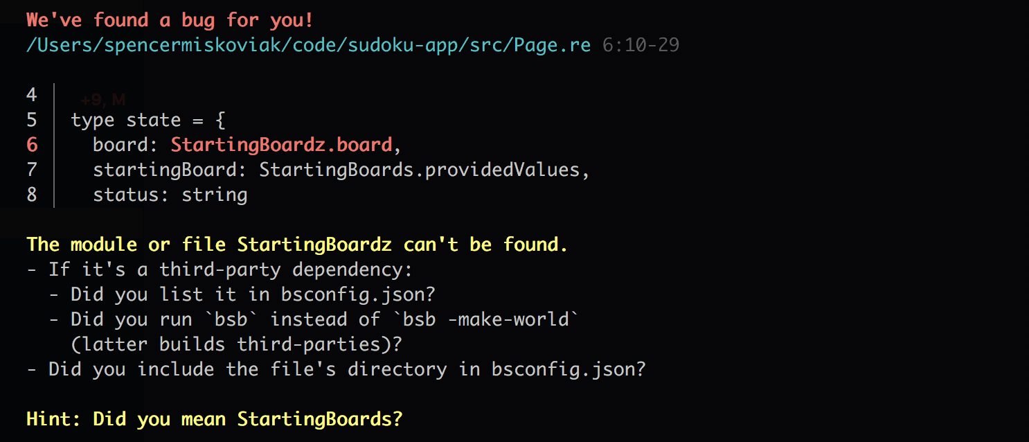 Example error message with suggestions
