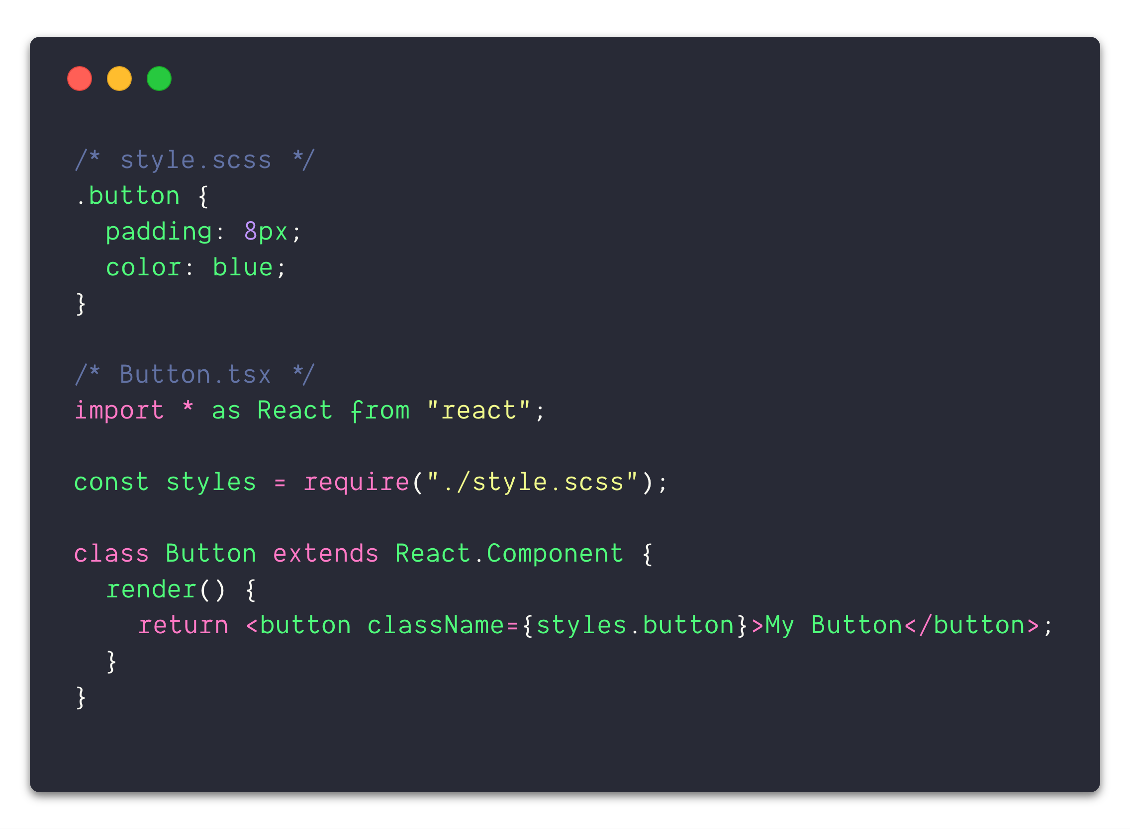 Example of a button component with CSS Modules